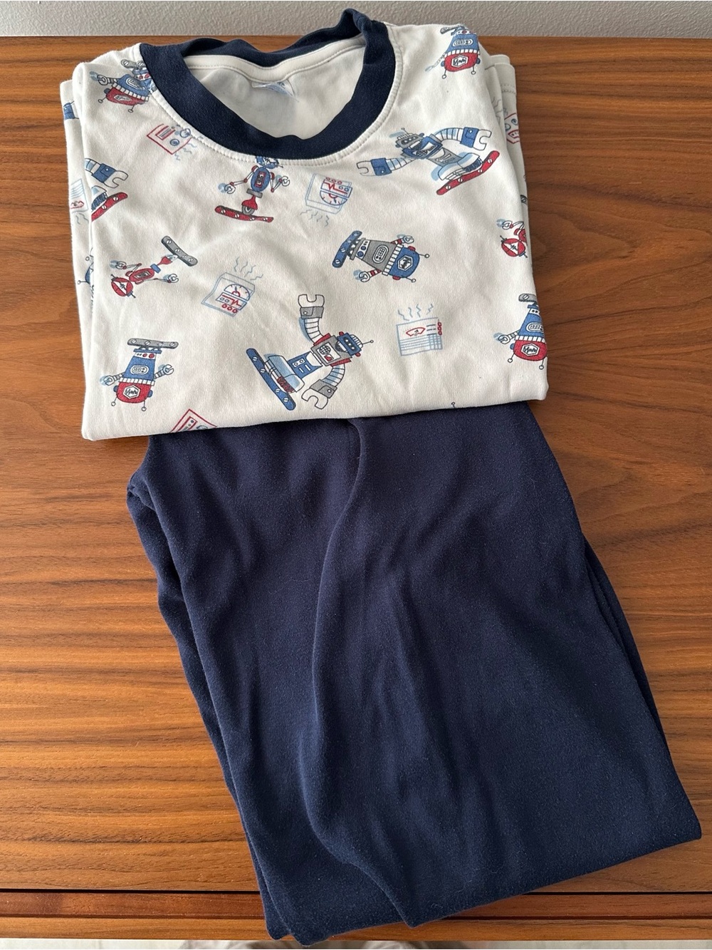 Kids Robot Print Pajama Set - 100% cotton Navy & White
